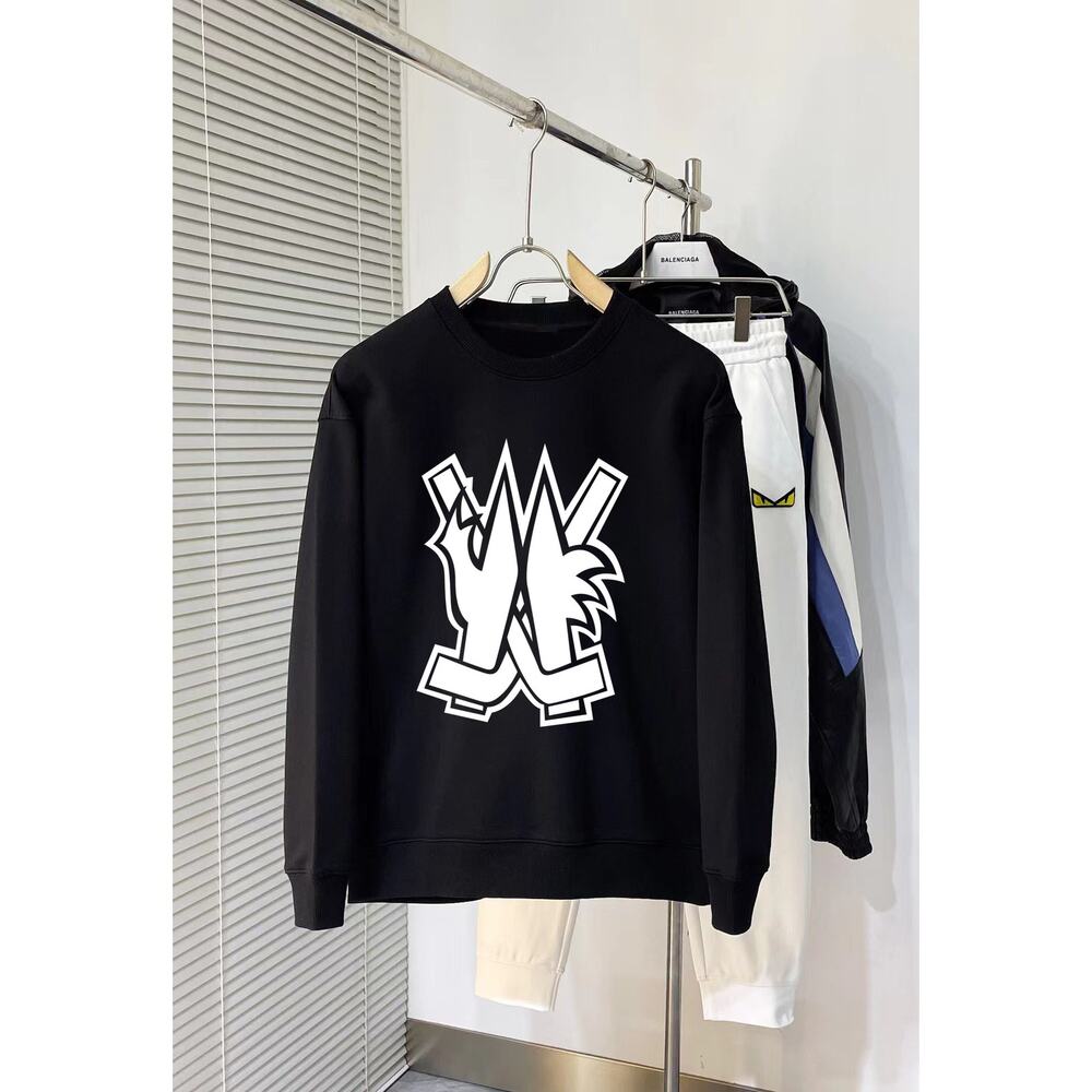 Moncler Men's and Women's Crew Neck Black Long Sleeve T-Shirt